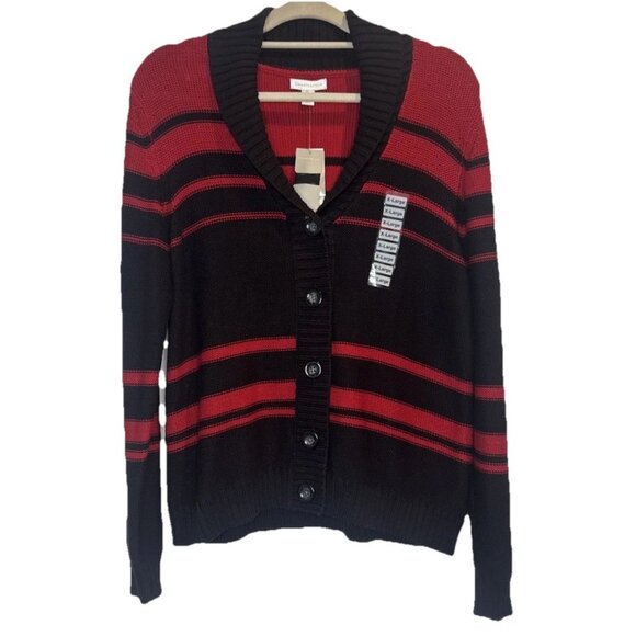 Charter Club Women’s Red Blue Stripe Button Front Cardigan Sweater Sz XL NEW - Picture 1 of 9
